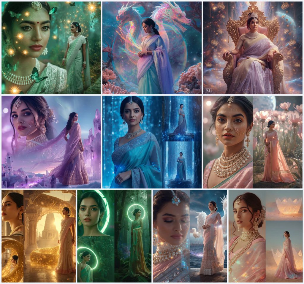 Artistic Hand-Painted Saree AI Prompts for Unique Wearable Art | Retro style prompt for gemini girl in saree in hindi
