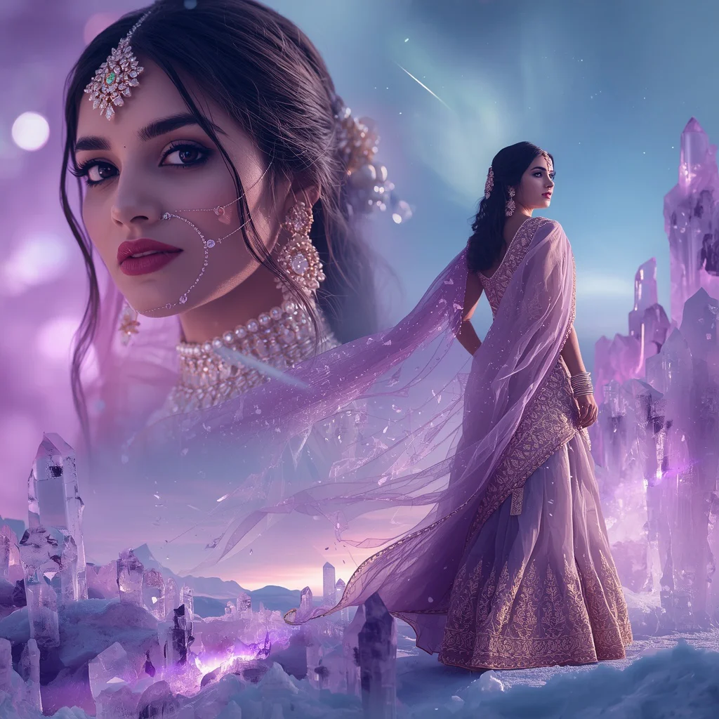 Festive Pastel Saree Celestial Amethyst Glacier Kingdom Collage | new prompt chatgpt