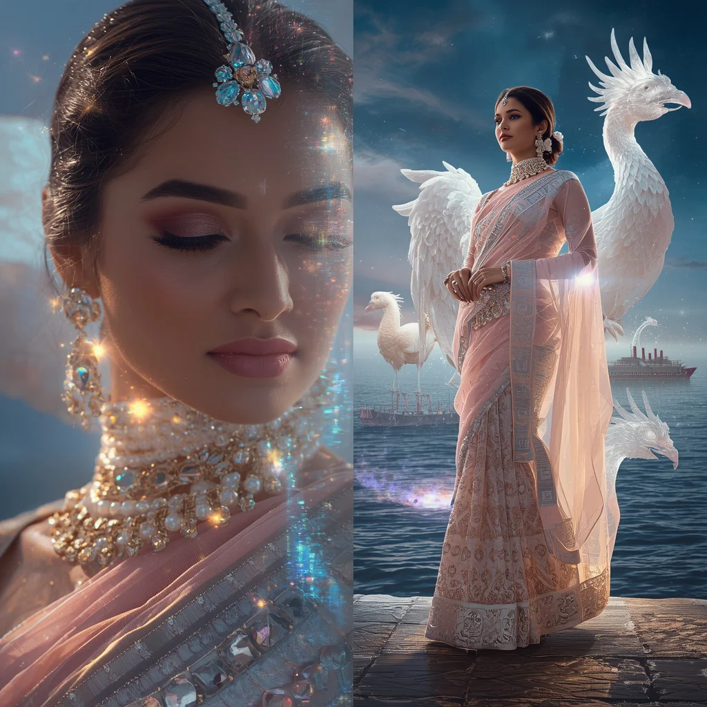 Festive Pastel Saree Crystal Phoenix Nebula Harbor Collage | new prompt chatgpt