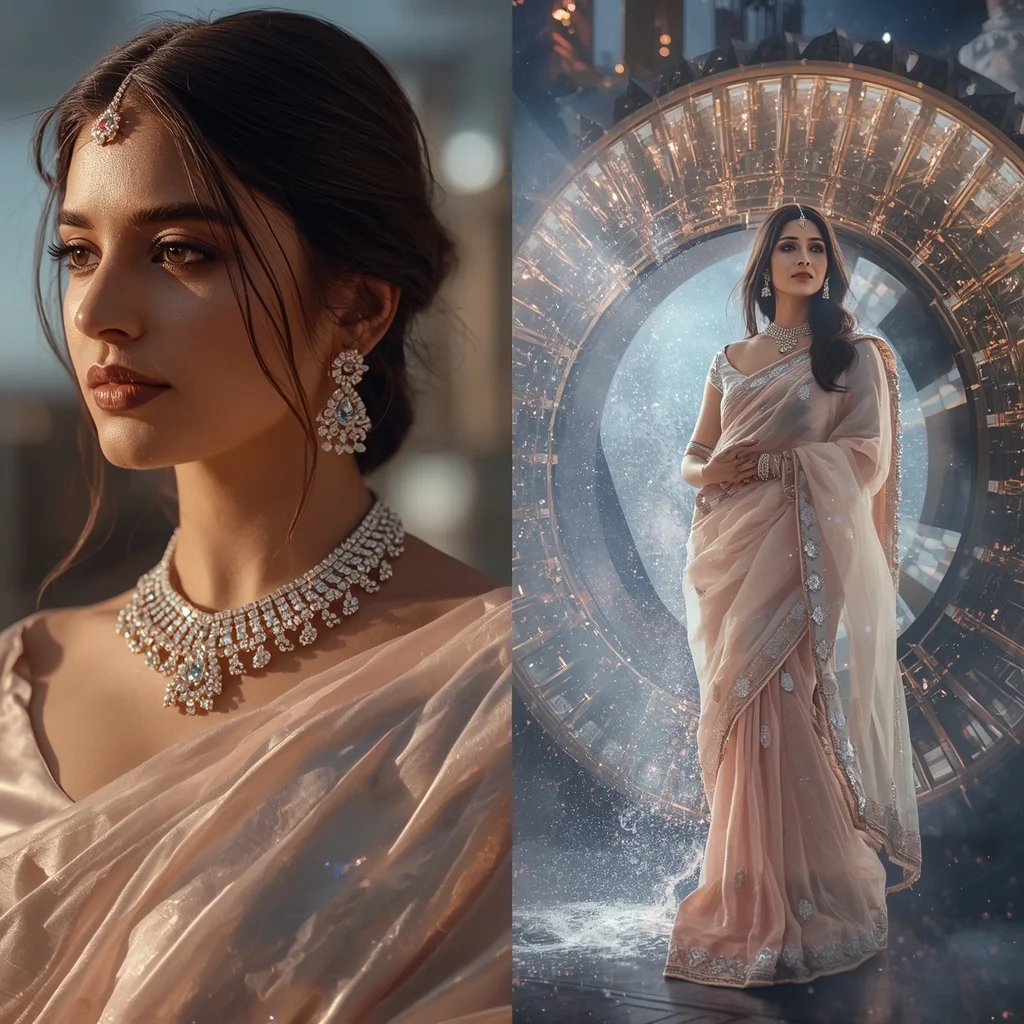 Festive Pastel Saree Diamond Orbit Waterwheel Galaxy Collage | picture prompt
