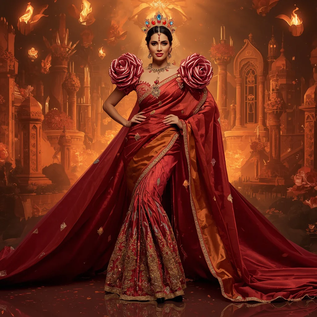 Giant Luxury Crystal Fire Rose Fortress Saree with Ember Festival Empire | new prompt chatgpt