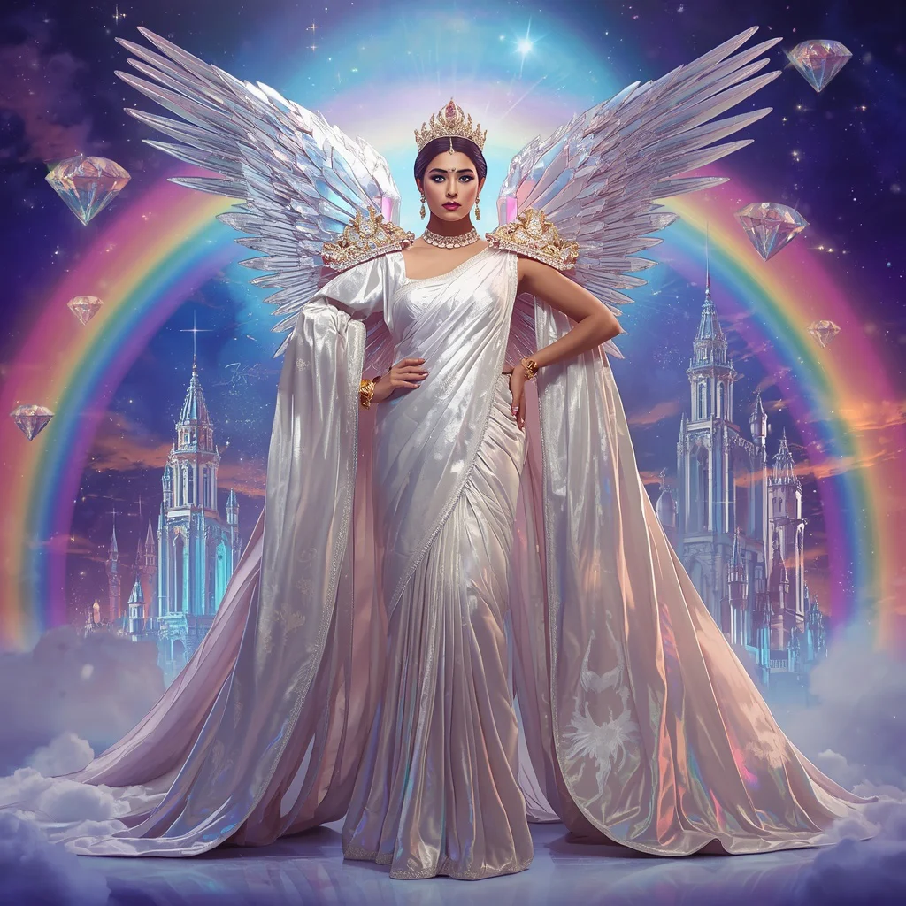 Giant Luxury Crystal Unicorn Diamond Fortress Saree with Celestial Rainbow Empire | new prompt chatgpt